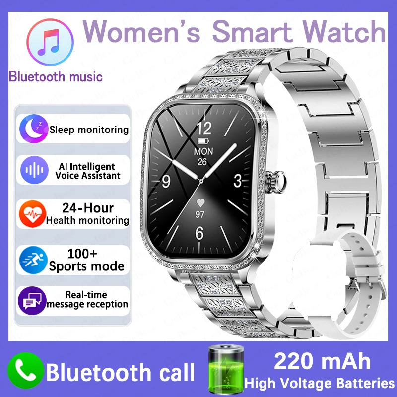 Mode Vrouwen Diamanten Horloge 1.75 inch 360*360 HD Display Hartslag Bloed Zuurstof Monitoring Bluetooth Oproep Smartwatch 2026 Nieuwe