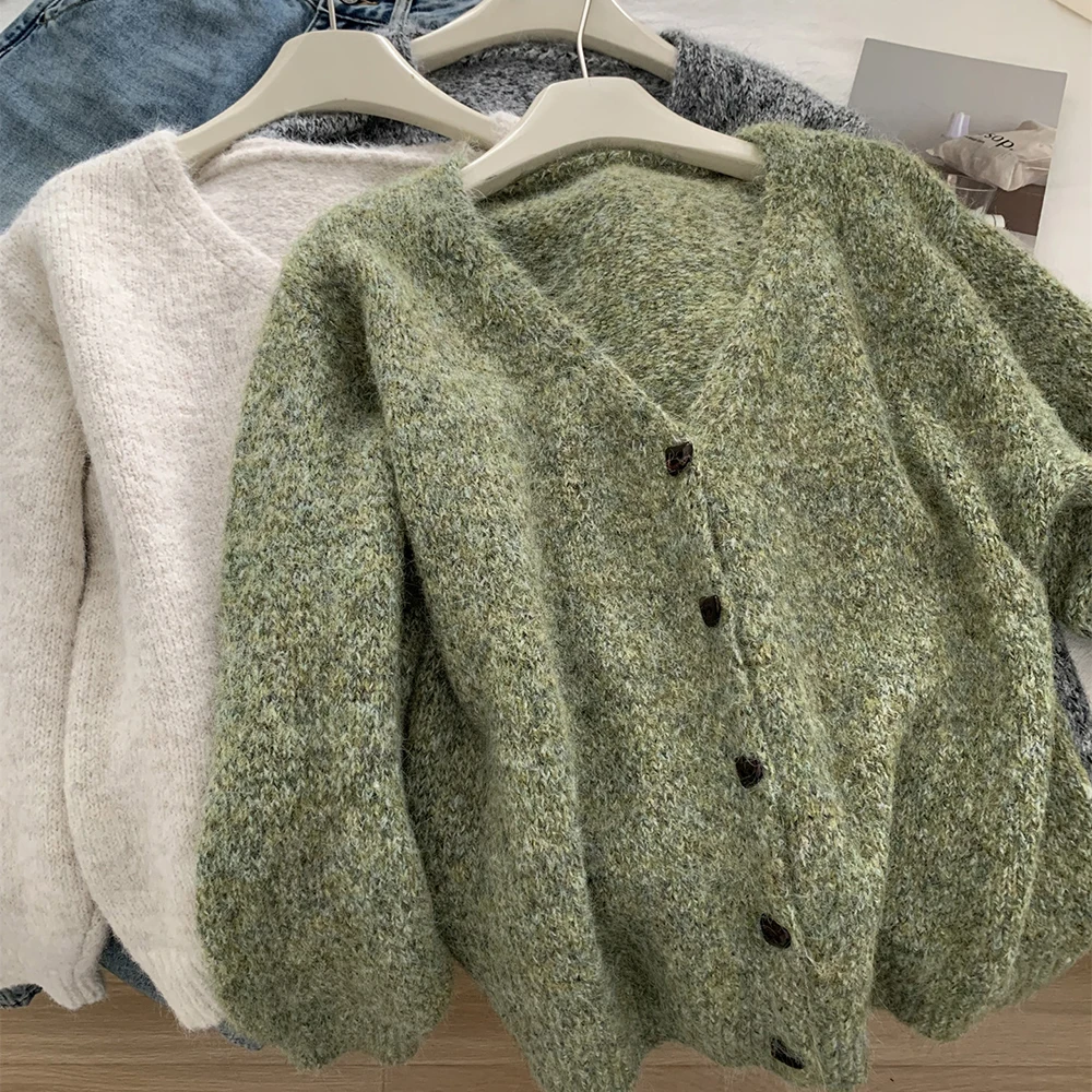 Elegant Sweater Cardigan Women Autumn Winter Solid Single Breasted Soft Warm Sweaters Outerwear V-Neck Casual All-Match Knit Top