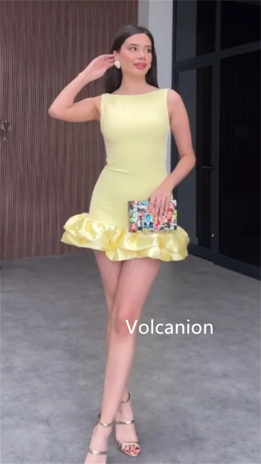 Mini robe trapèze froncée en Jersey personnalisée, col rond, sur mesure, pour occasions, soirée, Simple, moderne, Style élégant