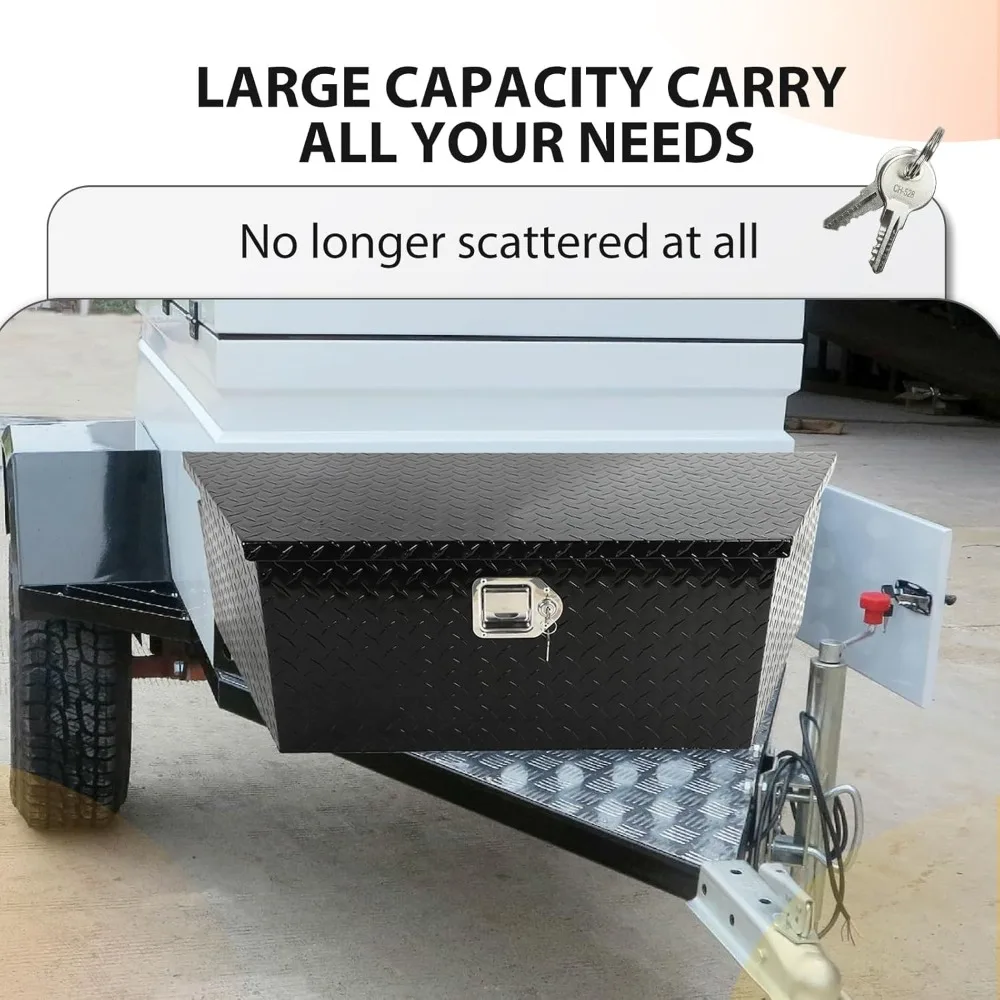 صندوق أدوات لسان مقطورة 39 من الألومنيوم مع قفل ومفتاحين، صندوق تخزين عالي التحمل 39x16.5x12