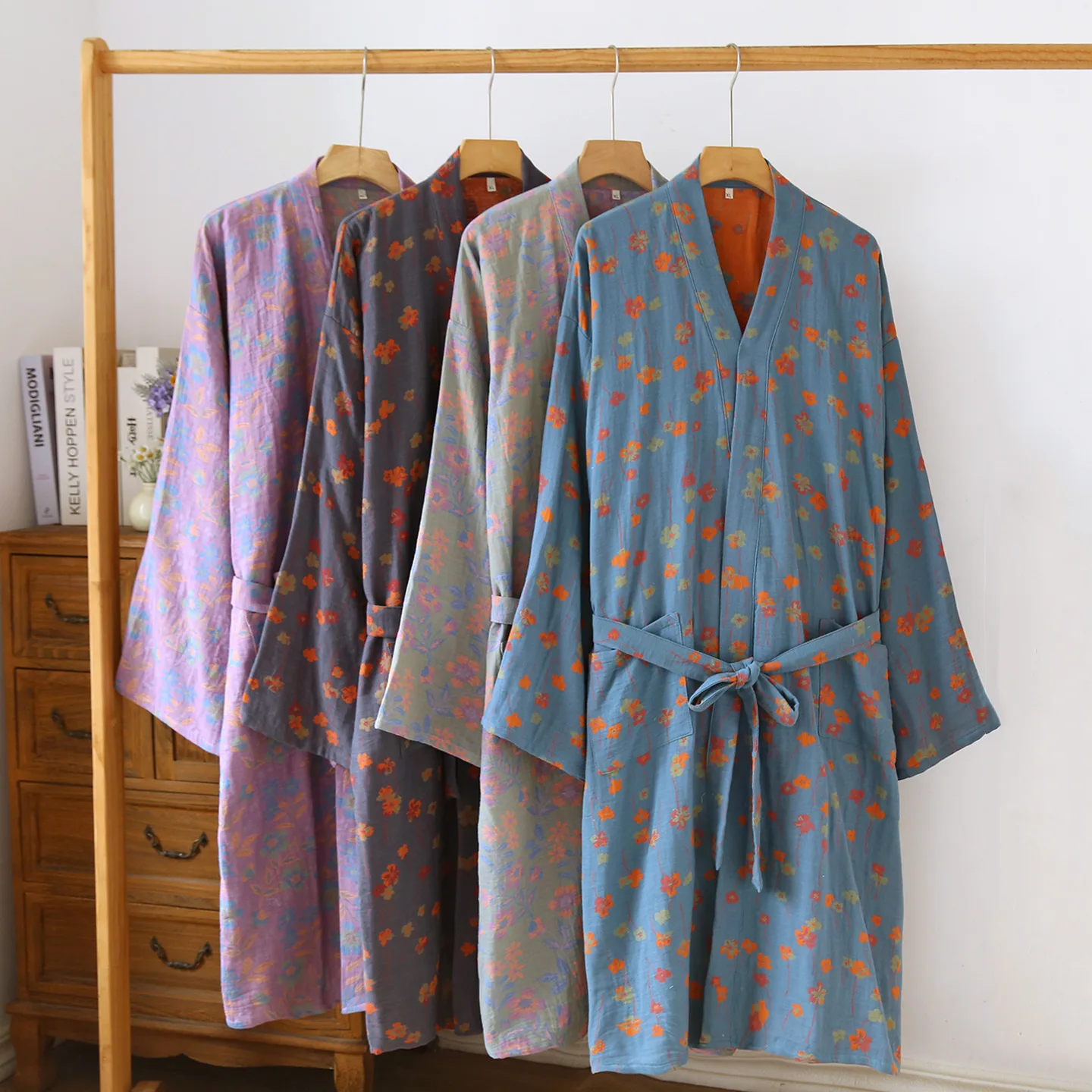 

Retro Sleepwear Women's Party Dress New 100% Cotton Robe Lounge Spring Autumn Home Wear Kimono Bath Robes Ladies Nightwear Room