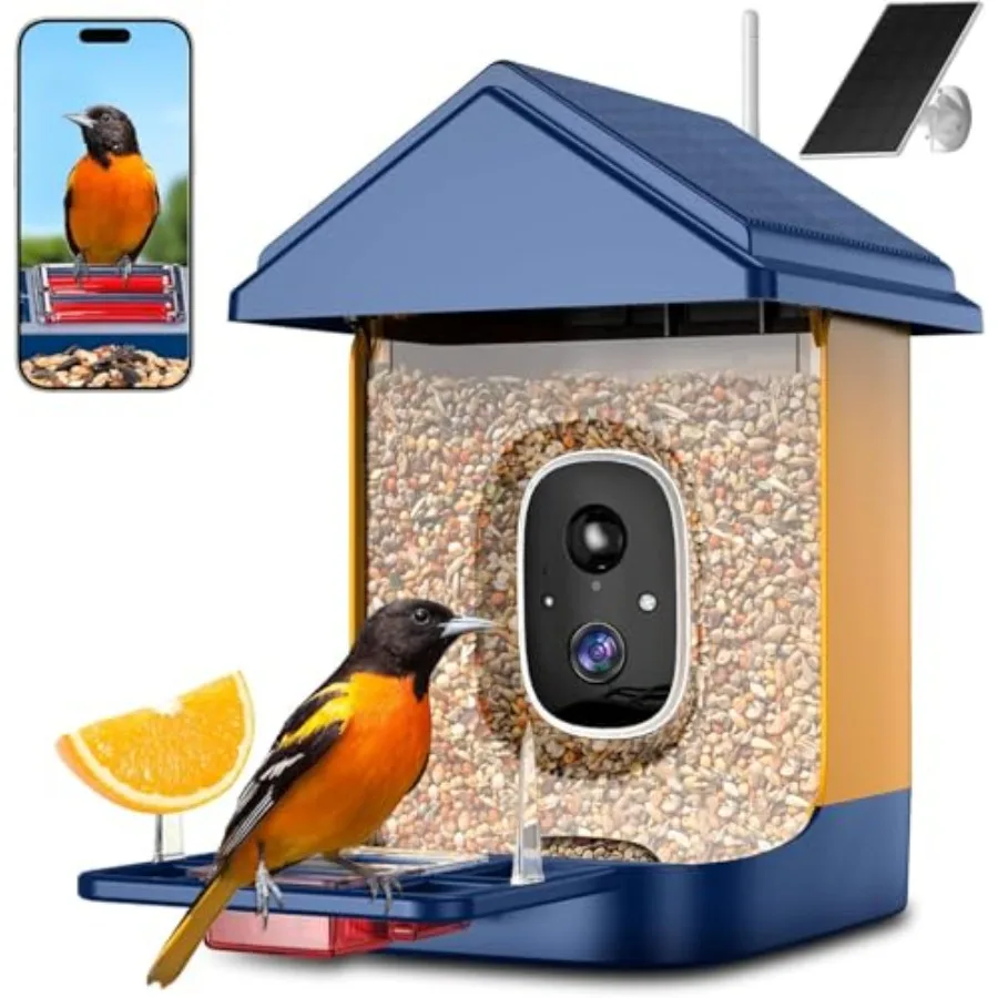 

Outdoor bird watching feeder with solar power ABS plastic material black color 2K HD live video streaming for bird lovers