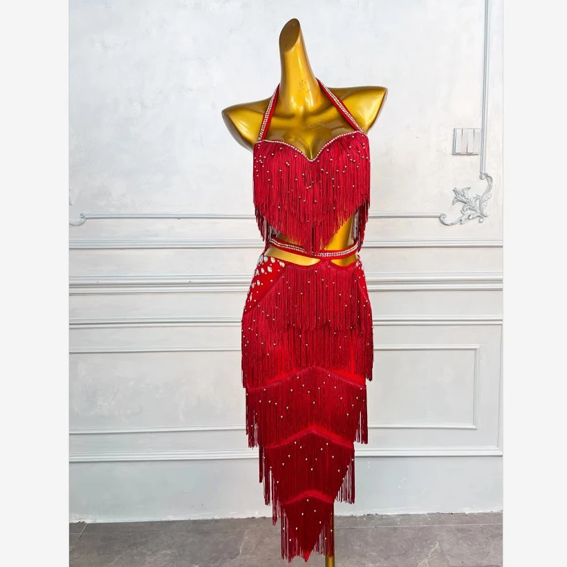 

Belly Dance Dress High-end Hollowed Out Red Tassel American Samba Women's Adult Stage Professional Clothing