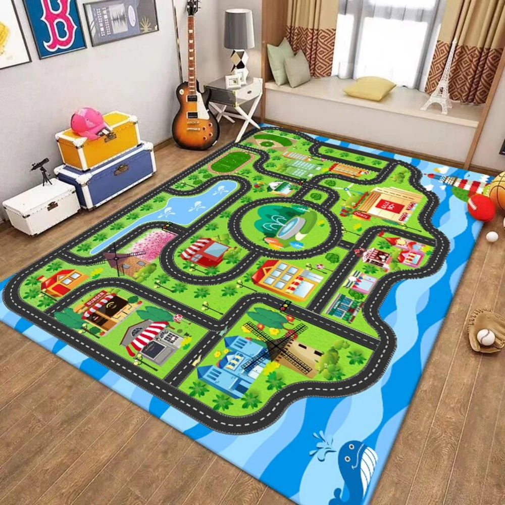 Fun Overview view of the urban road carpet  living room decor sofa rug kid's play mat bedroom bedside rug kid room mat doormat