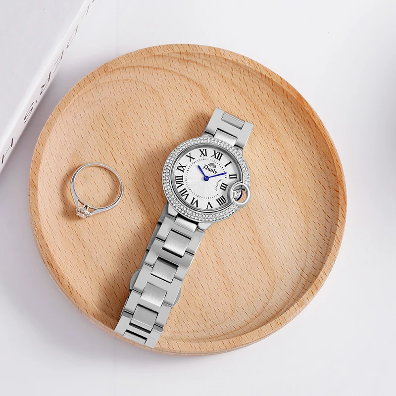 DUOLZ dvanced Roman Scale Water Diamond Steel Belt watch for women fashion quartz wristwatches