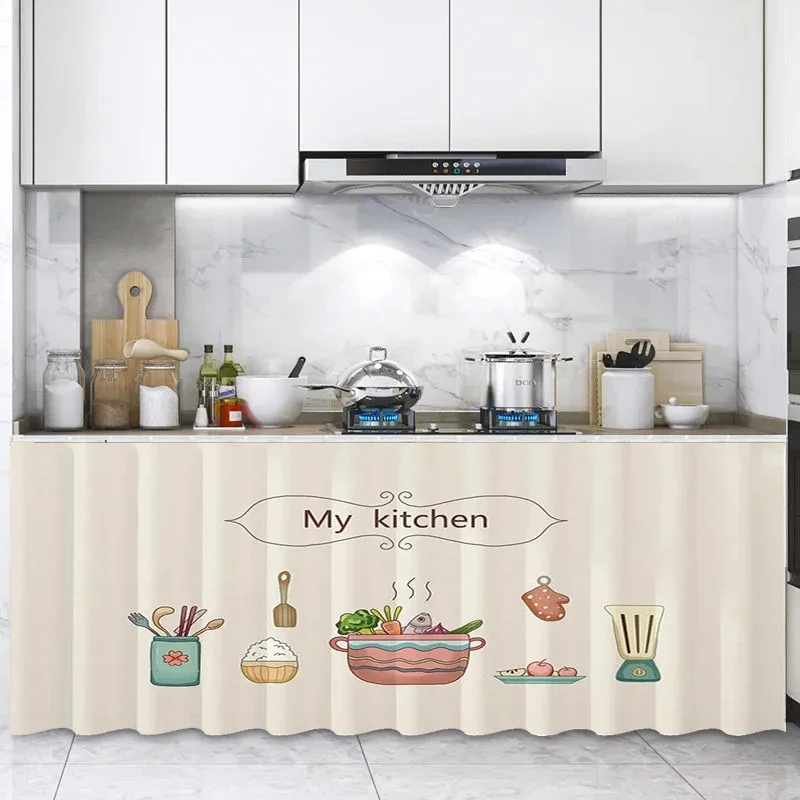 Cartoon Kitchen Cabinet Door Curtain Kawaii Dustproof Cupboard Wardrobe Cover Self-Adhesive Curtains Dust Prevention Home Decor