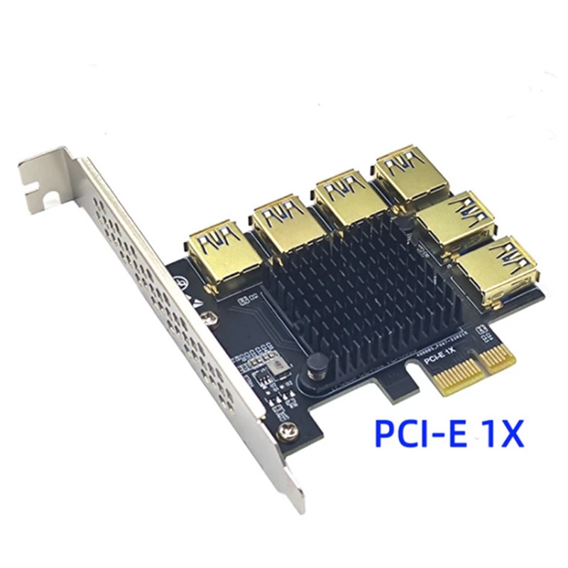 PCI Express Riser Card PCI-E 1X 1 To 6 USB 3.0 Adapter 6 Port Riser Multiplier Card Expansion Card Adapter