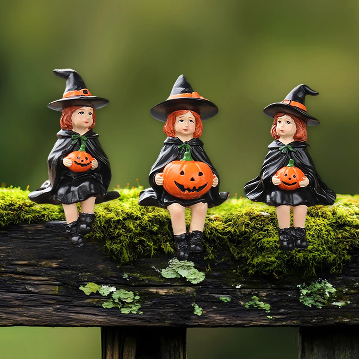 Halloween Pumpkin-Hugging Little Witch Flower Pot Hanging Ornament, Resin Sitting Witch Pot Edge Decoration, Garden Succulent Pot Plant Window Display Holiday Decoration Craft