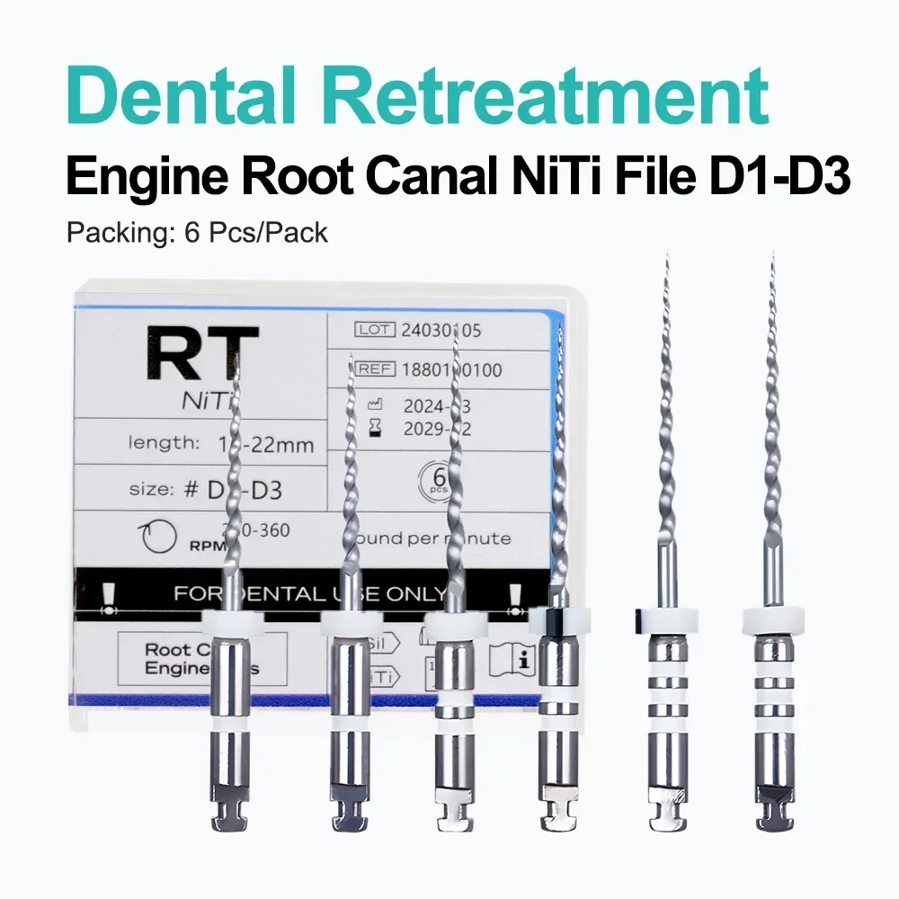 6Pcs/Box Dentals Engine Root Canal NiTi File D1-D3 Remove Filling Material Before Canal Reshaping Denspay Equipment Tools