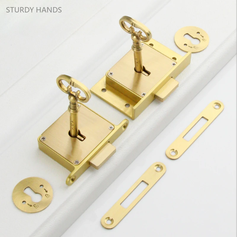 

1 set of brass lock retro minimalist square drawer lock hidden lock for office desk and cabinet door including key