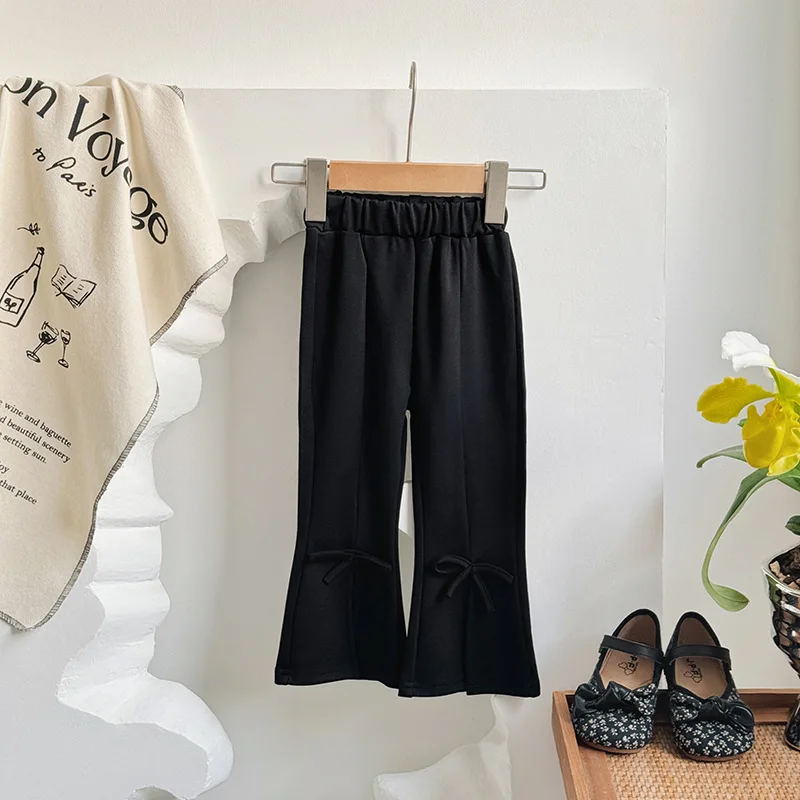 2024Spring New South Korea Women's Crawler Western Style Bell-Bottom Pants Baby Girl Outer Wear Casual Trousers Spring and Autum