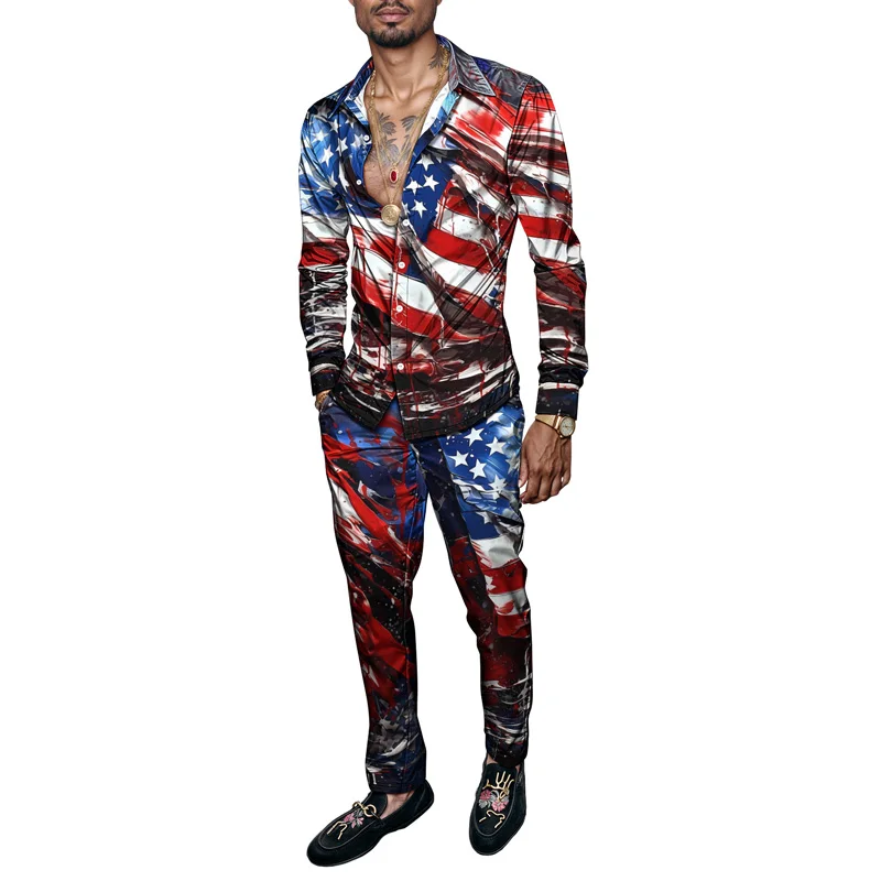 

2025 Новый весенне-летний мужской комплект рубашек с принтом, модный и простой комплект из двух предметов, мужской костюм с длинными рукавами, модный и удобный