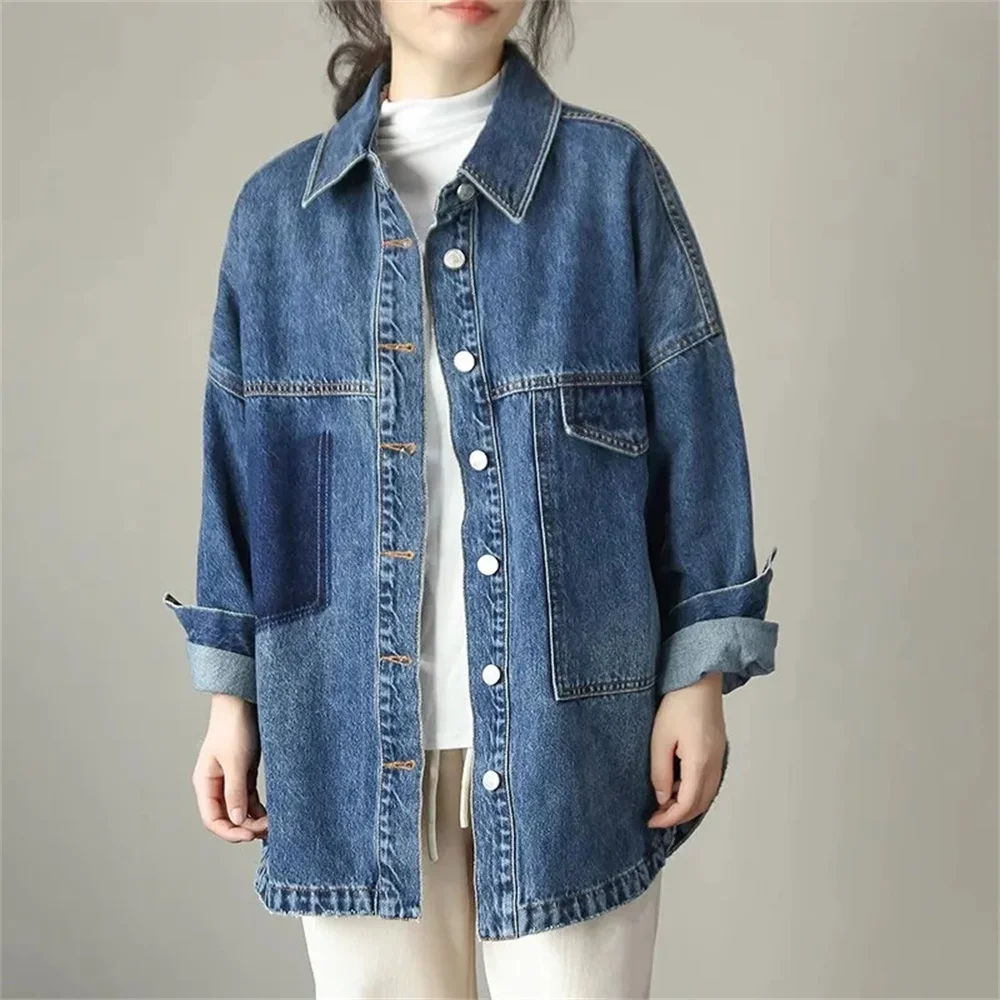 

Spring and Autumn Fashion Long Sleeved top Women's Denim Shirt Womens Loose and Versatile Jacket Womens Spring And Autumn Outfit