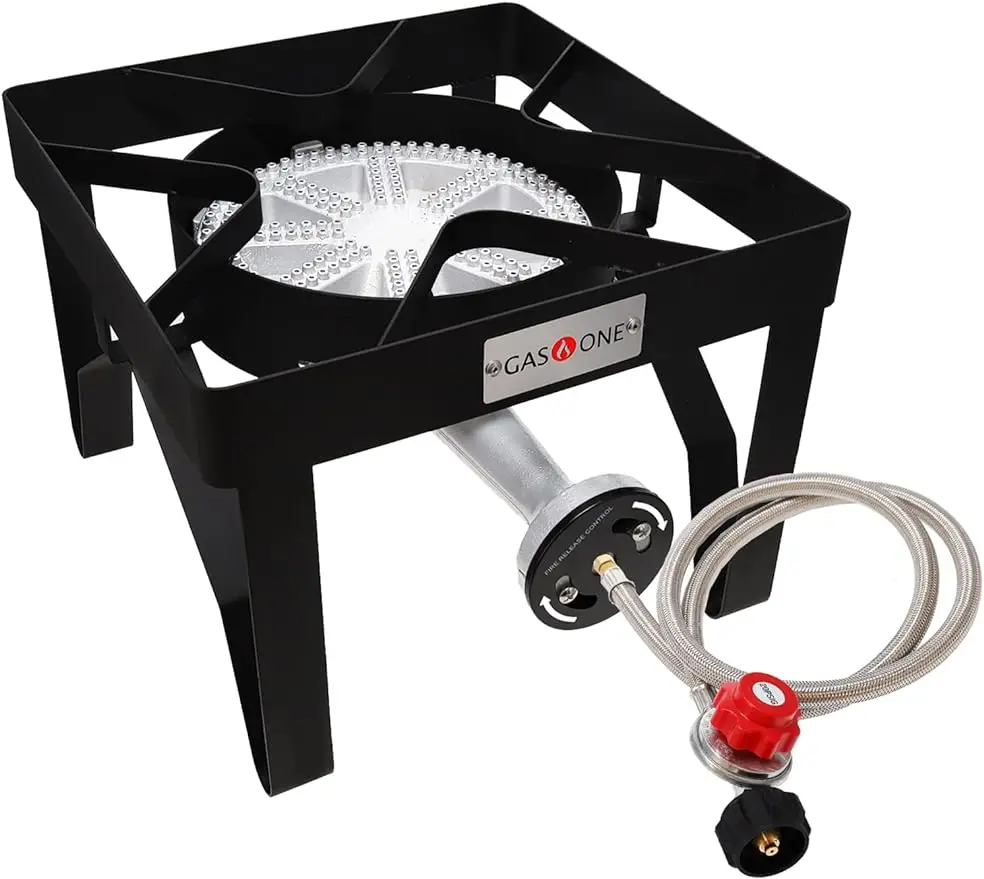 200K BTU Propane burner - Heavy Duty propane furnace - Outdoor burner with adjustable 0-20 psi regulator and steel braided hose