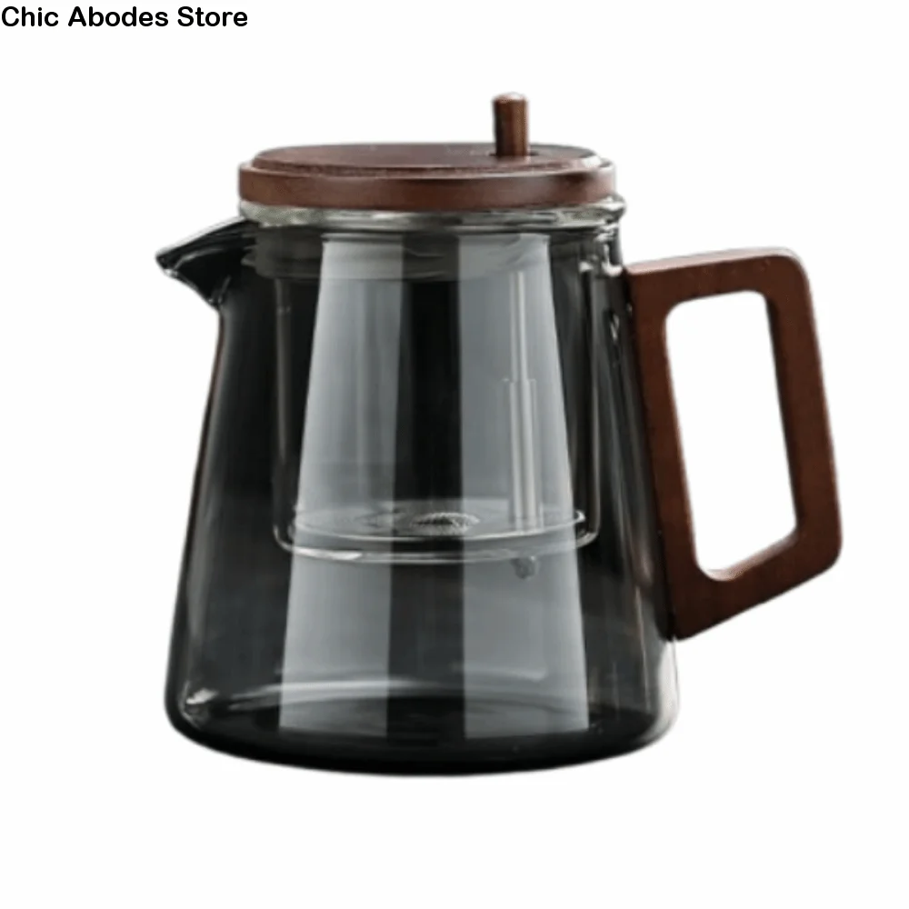 

Creative Tea separation Glass Teapot 650ML Large Capacity Lazy Kungfu Drip Teapot Heat Resistant with Wooden Handle