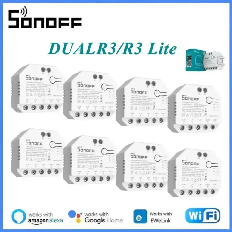 SONOFF DUALR3 듀얼 R3 라이트 스마트 와이파이 커튼 스위치, 전동 롤러 셔터 제어, 알렉사 구글 홈 eWeLink를 통한