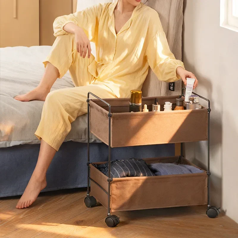 New model Double-layer fabric storage shelf with wheel rack removable storage living room bedroom storage