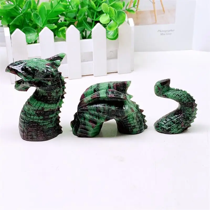 Natural Ruby In Zoisite Dragon Carving Statues Stones Healing Fengshui Home Decoration Accessories 1PCS