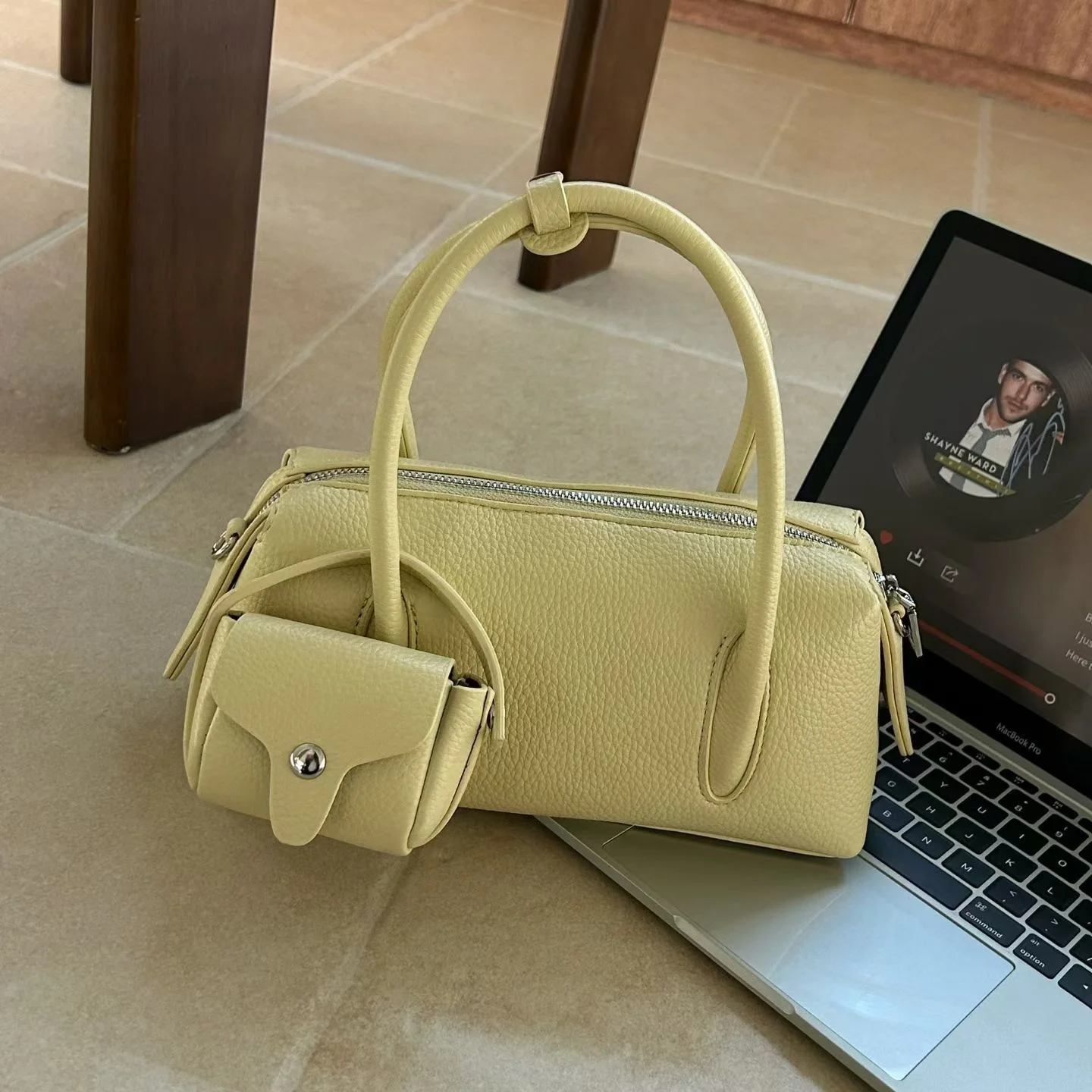 Mini Boston Handbag With Small Coin Purse Solid Color Litchi Texture Faux Leather Top Handle Bag Elegant Women Hand Bag