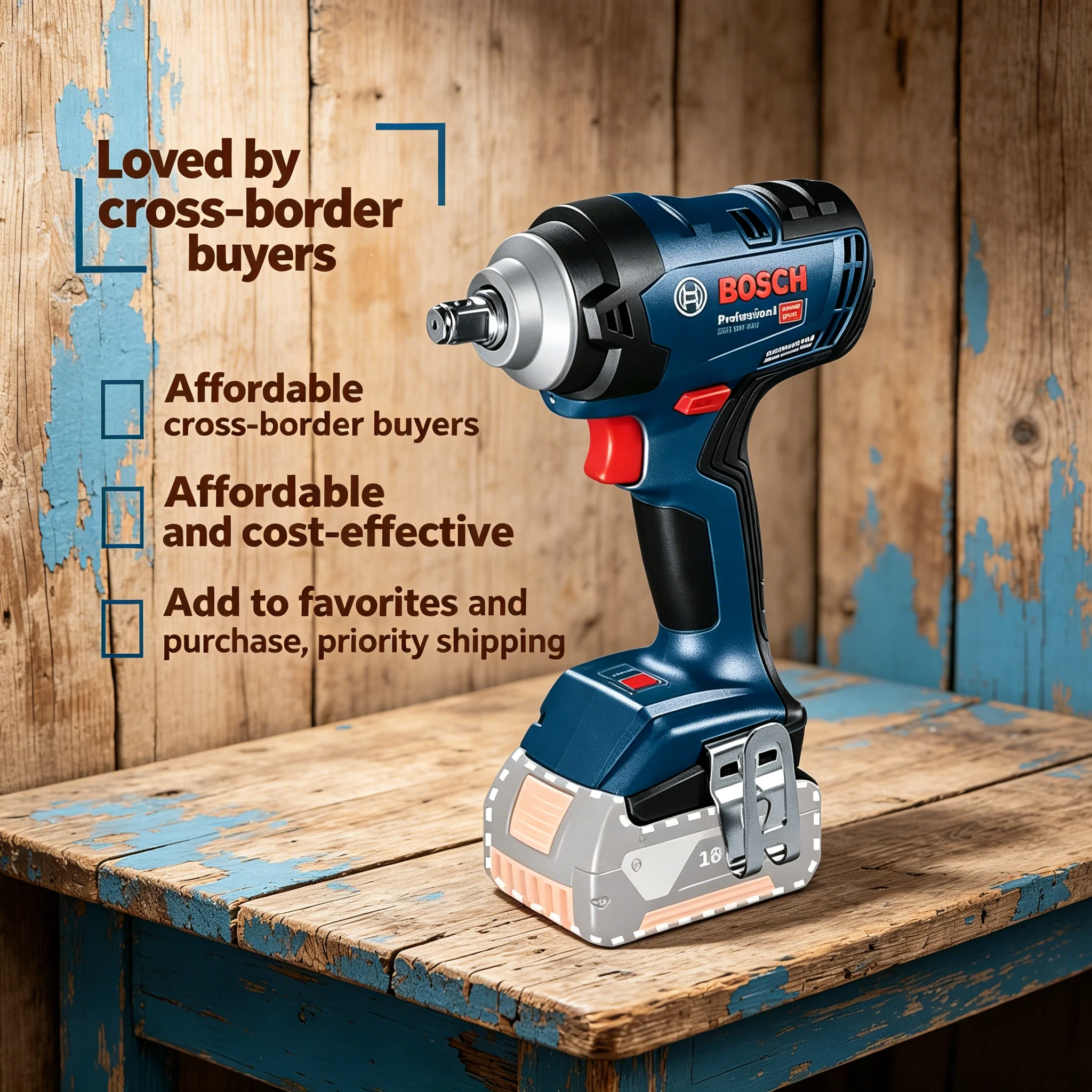 ‌Bosch GDS 18V-400 18V Brushless Impact Wrench Cordless Electric Wrench High Torque Power Tool Professional Lithium-Ion Wrench
