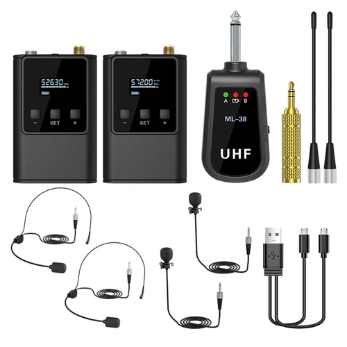 Imagen 2 del producto Sistema con micrófono inalámbrico UHF de alta calidad NK-99 | Auriculares duales y micrófono de solapa para eventos, discursos y grabación