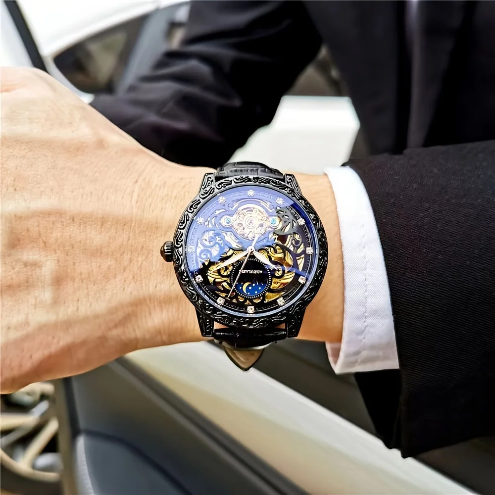 ساعة عالية المظهر ورائعة وشعبية الأكثر مبيعًا للرجال، ساعة ميكانيكية، مقطوعة، عصرية، كاجوال للعمل، وسيم، راقي، فاخرة يمكن الوصول إليها، ساعة ذات علامة تجارية مشهورة، أفضل هدية له، لا يتطلب بطارية