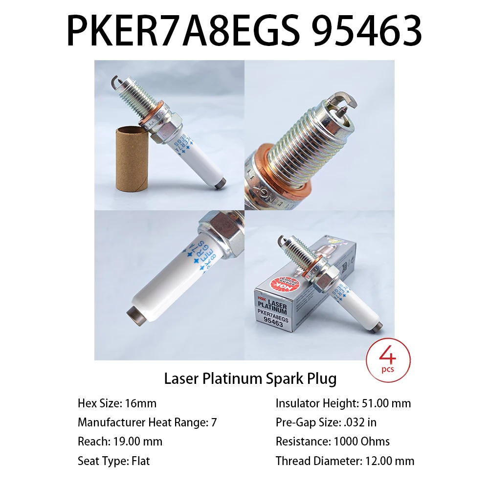 

4pcs NGK Laser Iridium Spark Plug PKER7A8EGS 95463 Suitable For Golf 7 Octavia Swift Teng Touran OEM 04E905602