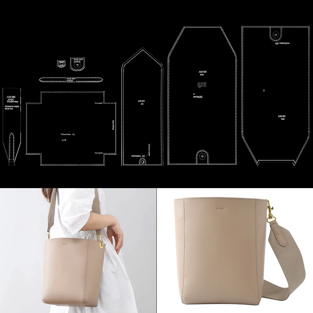 

1Set Large-Capacity Women's Bucket Crossbody Bag, Handbag - Acrylic Template With Holes(Reusable),DIY Leather Sewing Handicrafts