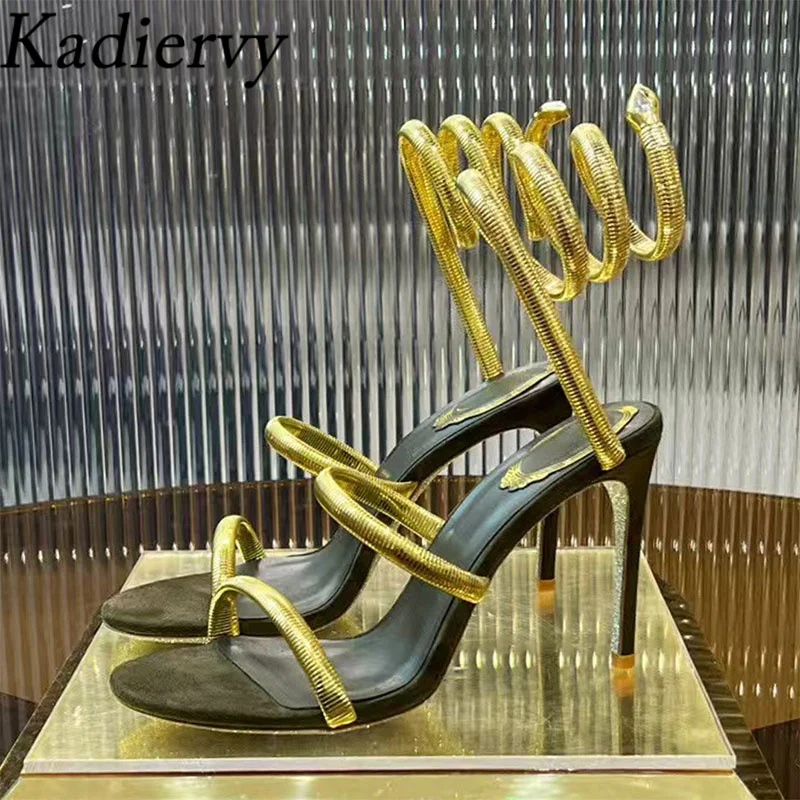 Sexy High Heels Gladiator Sandals Women Metal Snake Twine Around Ankle Strap Party Dress Shoes Woman Thin Heels Sandals Woman