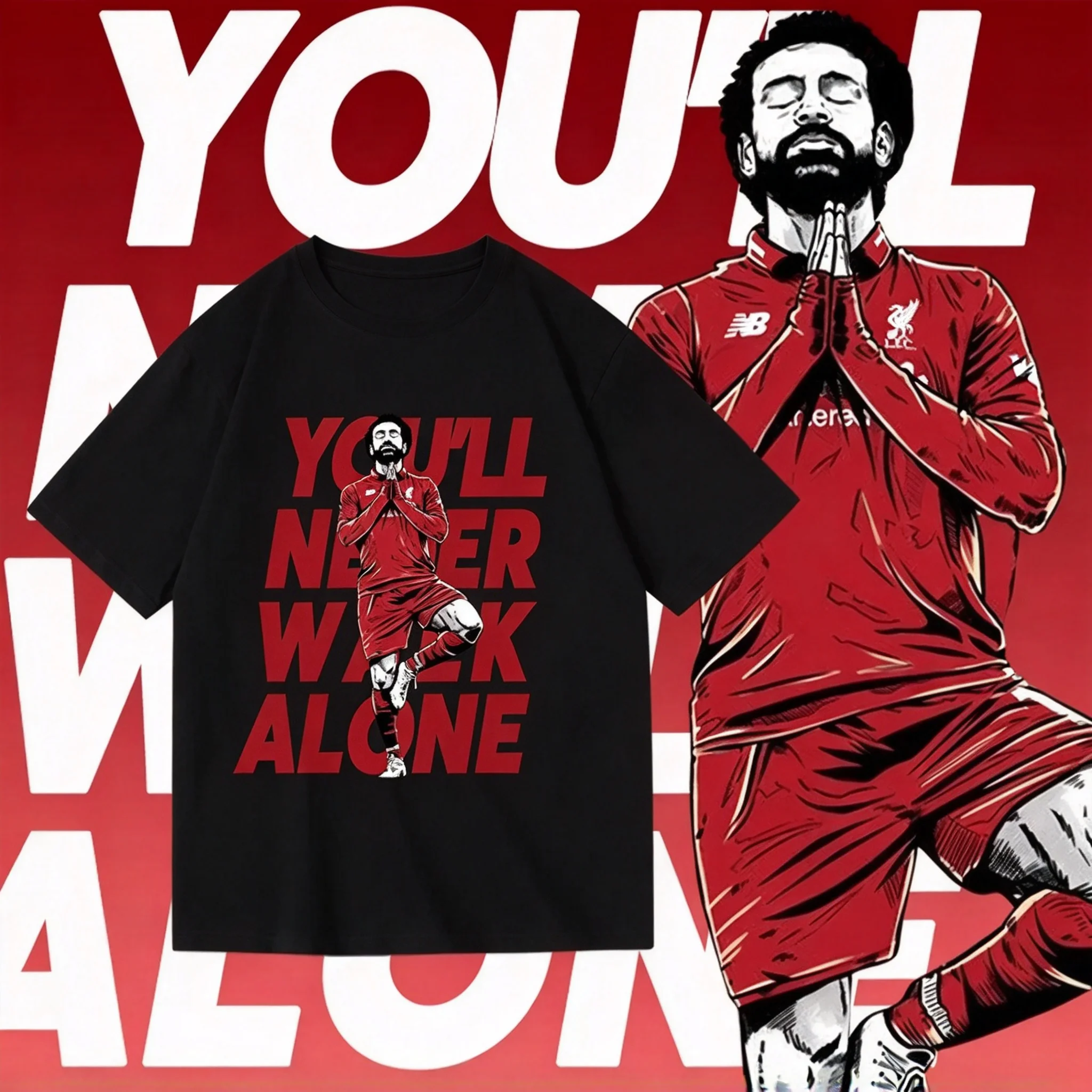 Premier League Football Liverpool Salah Peripheral Printed Clothing Pure Cotton Crew Neck Short-sleeved T-shirt