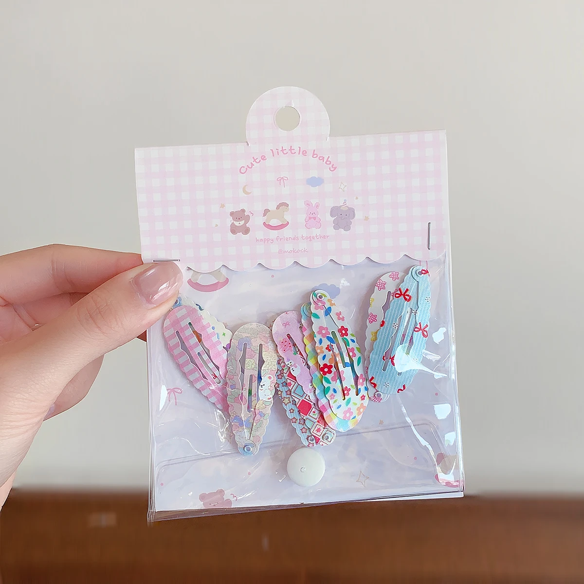 New 10pcs/set Printed Water Drop Hair Clips For Women Girls Kids Floral Plaid Pattern Cute Toddler BB Clip Barrettes Accessories