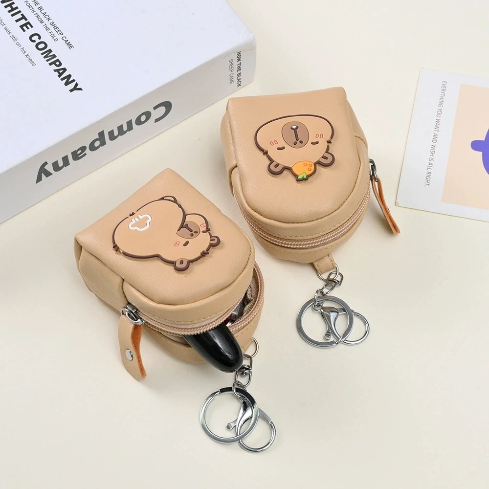 Cute Capybara Schoolbag Shape Pu Coin Purse Portable Lipstick Earphone Large Capacity Storage Bags Keychain Pendants Gifts