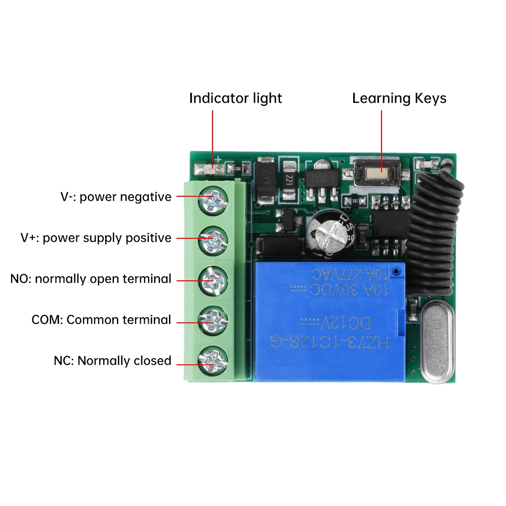 Commutateur de contrôle universel pour porte de garage à LED, télécommande pour appareil ménager, récepteur technique, citations, 12V, 10A, 433Mhz