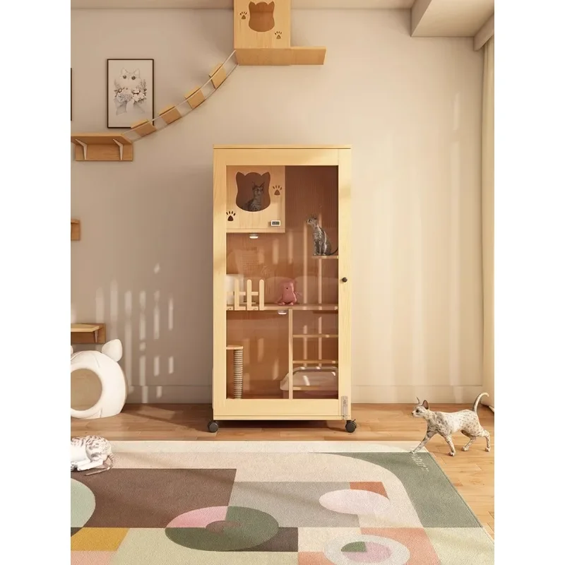 Solid wood cat villa  cage, household indoor large space  house, small unit  nest house,  cabinet