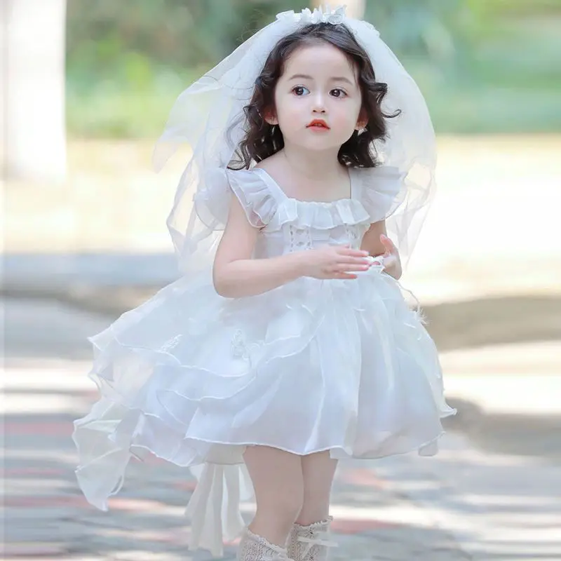 

White Lace Wedding Prom Tulle Dress Ball Gown Women Children Dress Birthday Party Clothes Evening Dress First Communion Dress