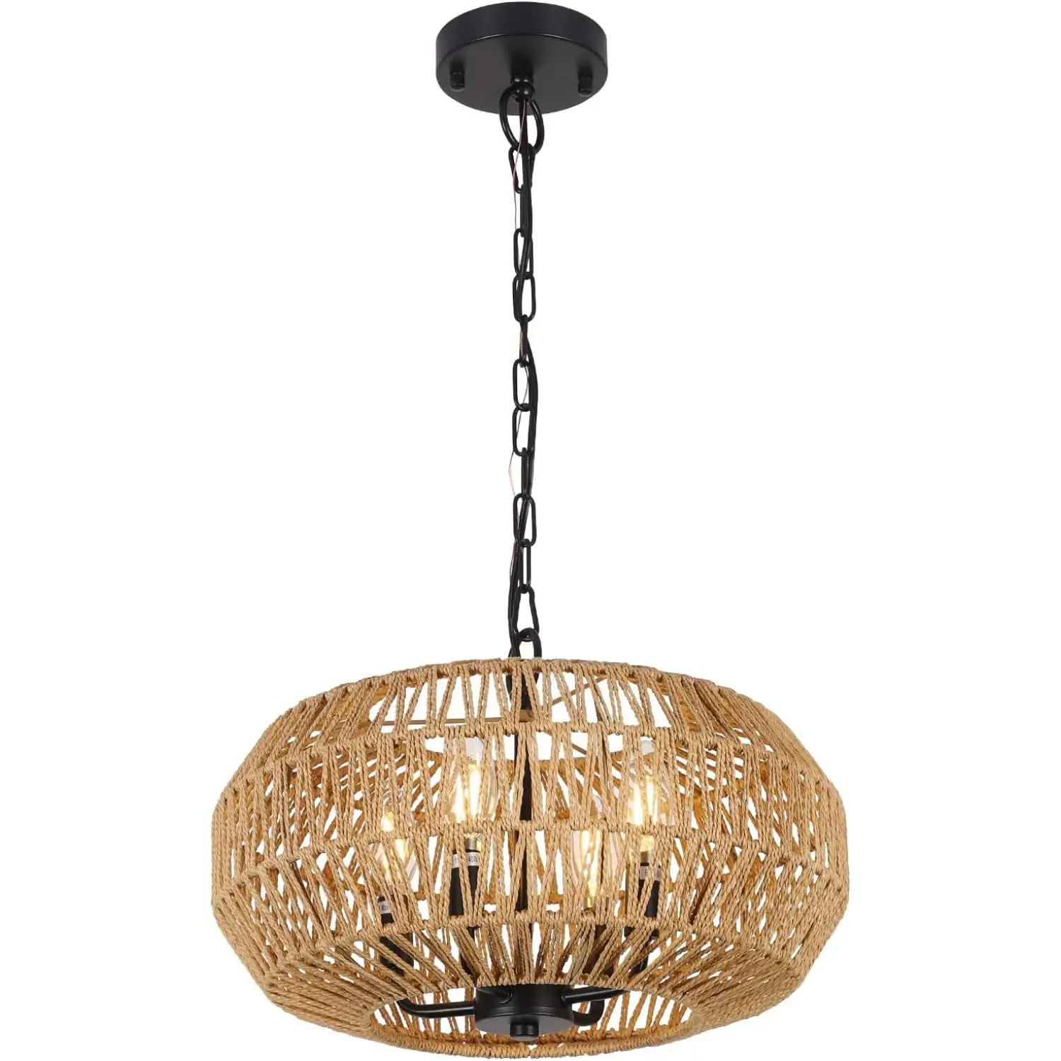 

Farmhouse Rattan Pendant Lights, 15.7" 4-Light Boho Chandelier with Hand-Woven Wicker Basket, Height Adjustable Hanging Fixture