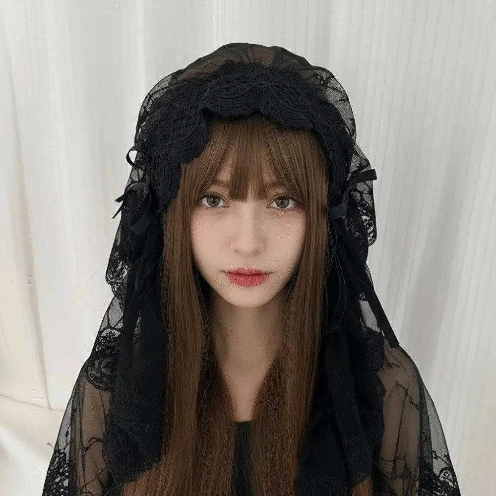 Y2K Lolita Headwear Gothic Style Japanese Style Lace Bow Hair Band Handmade Polyester Lolita Girls Headband Comic Convention