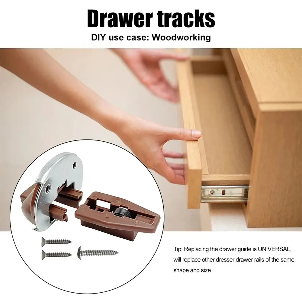 مجموعة واحدة من ملحقات شرائح دليل الدرج المعدني البلاستيكي مع مجموعة أدوات استبدال شرائح مسار الدرج العالمي باللون البني #2