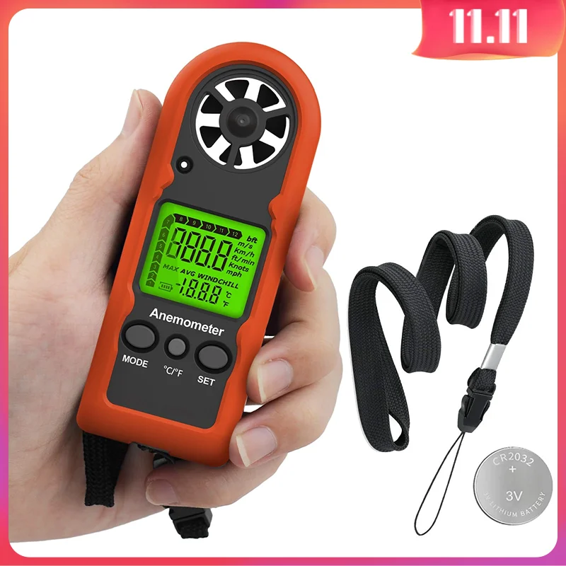 

Handheld Anemometer, Mini Digital Wind Speed Meter Gauge for Air Flow Velocity cfm Measuring Device, Wind Temperature Test