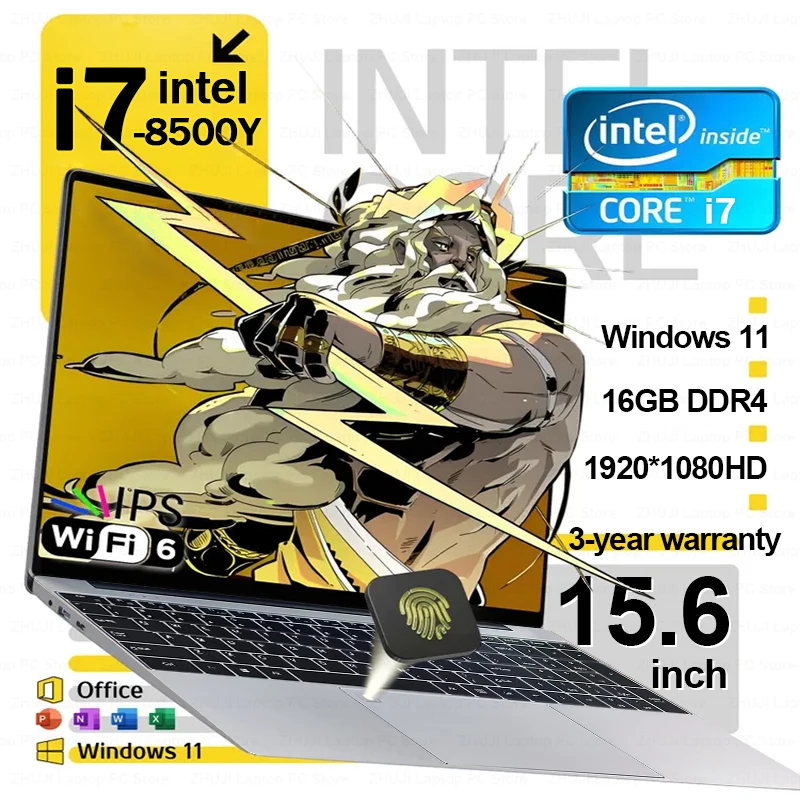 

15.6" Windows 11 Pro Laptop Computer Intel Core i7 8500Y 16GB RAM 1TB SSD Laptops Office Computer PC Fingerprint Unlock Notebook