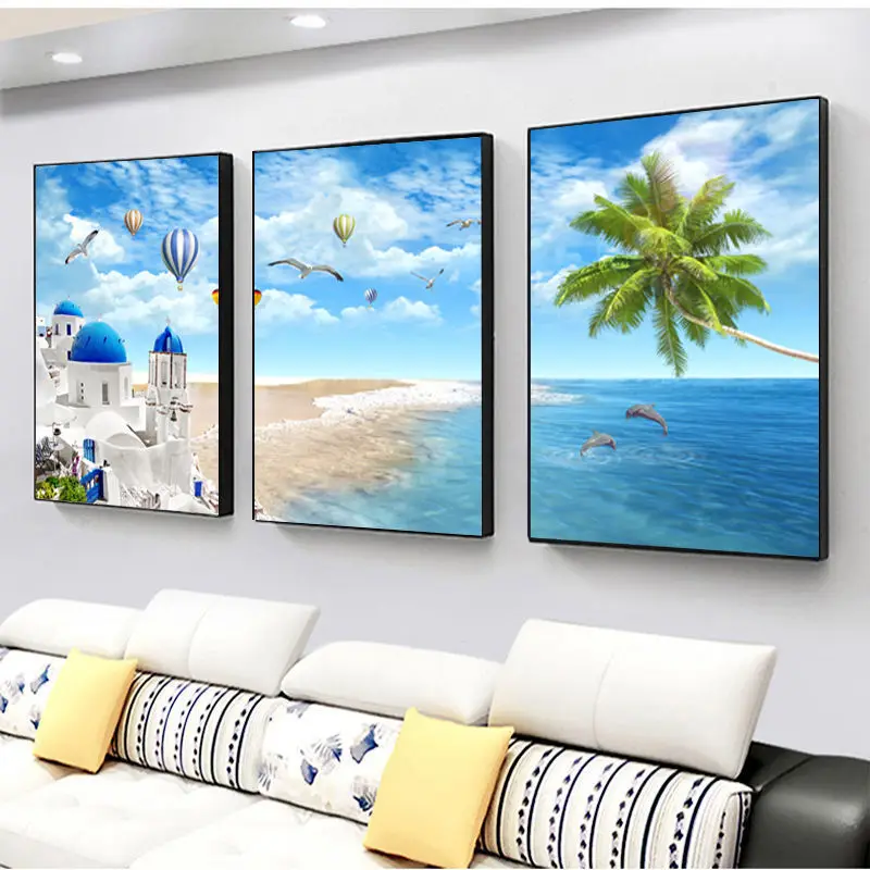 &c Modern Simple Living Room Triple Wall Mural Non-Perforated Aluminum Alloy Abstract Black Sofa Hanging Wall Art Decorative