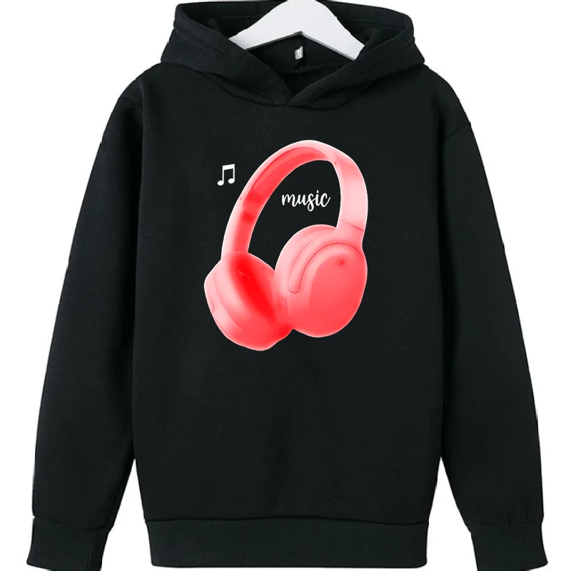 Headset Print Cute Sweatshirts Lover Birthday Gift Pink Top Thick Clothes Kids  Hooodie