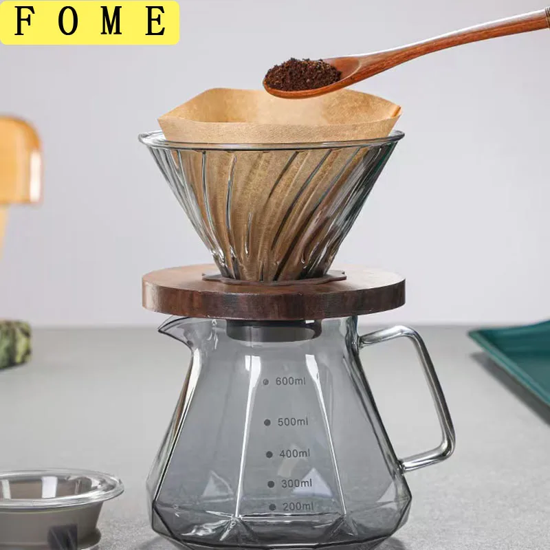FOME 400/600ml Coffee Sharing Pot with Dripper High Borosilicate Glass Coffee Pot Hand Drip Sharing Pot Filter Funnel Portable