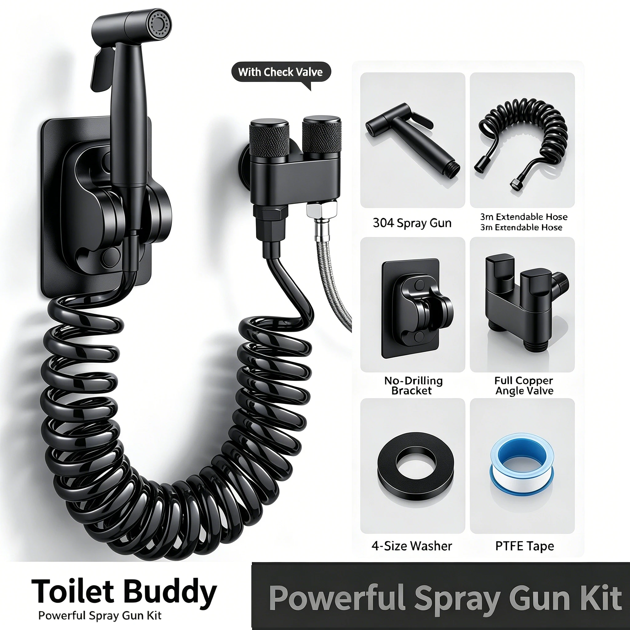 Black Handheld Toilet Bidet Sprayer Multi-Functional Bathroom Spray Gun for Feminine Wash Toilet Cleaning Pet Shower Wall Mount view 3
