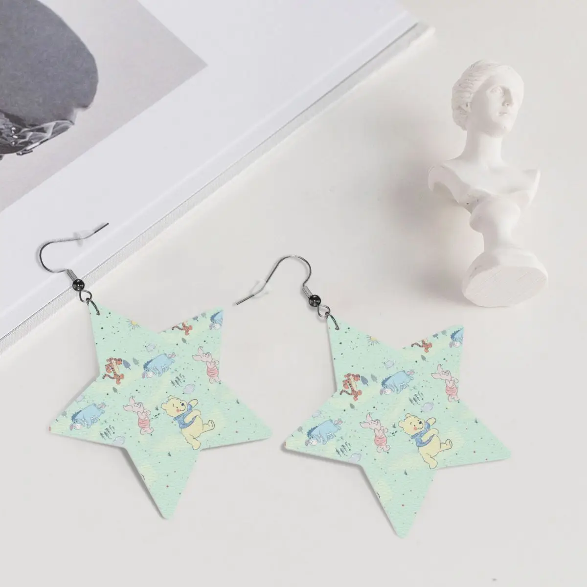 Custom Winnie The Pooh Leather Teardrop Earrings Personalized For Women Jewelry Accessories For Valentine's Day view 5