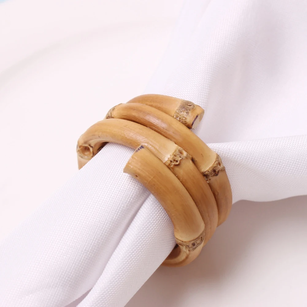 ELEG-Handmade Bamboo Napkin Ring, Natural Rustic Napkin Holders Serviette Buckle Holder Set Of 6