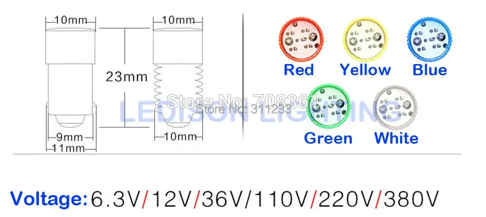 Ba9s-ミニLED電球,b9ベース,プロフェッショナル照明器具,マシンライト,6.3v,12v,36v,110v,230v,380v,0.5 v,w,5個