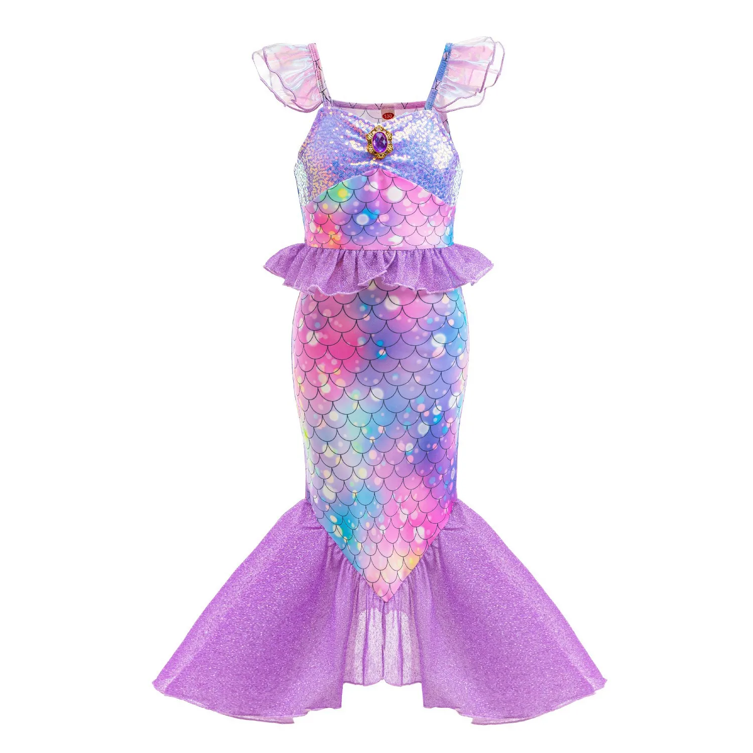 Disney New Ariel Princess Little Mermaid Dress Girl Charm Cosplay Costume Kids Birthday Party Halloween Disguise Clothes view 3