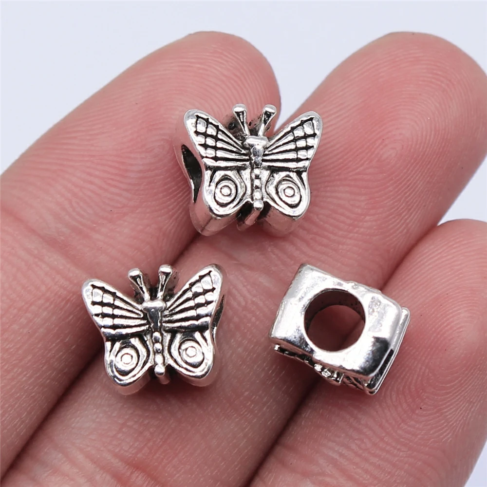 WYSIWYG 5pcs 12x10mm Antique Silver Color Butterfly Big Hole Beads For Jewelry Making DIY Jewelry Findings