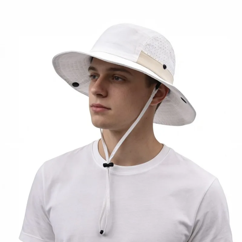 Custom Printed Logo Mesh Breathable Bucket Hat Men and Women Outdoor Mountaineering Sunshade Hiking Quick Dry Fishing Cap